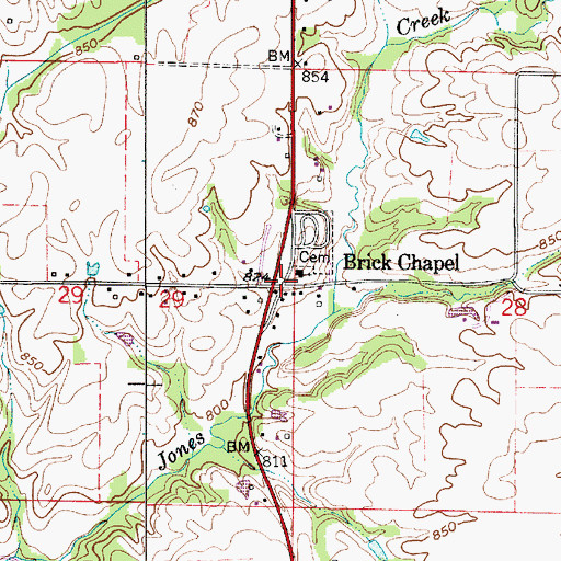 Topographic Map of Brick Chapel, IN