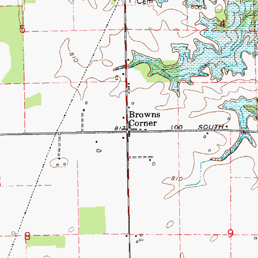 Topographic Map of Browns Corner, IN