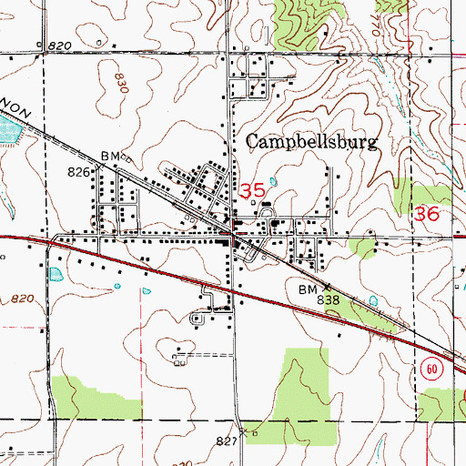Topographic Map of Campbellsburg, IN