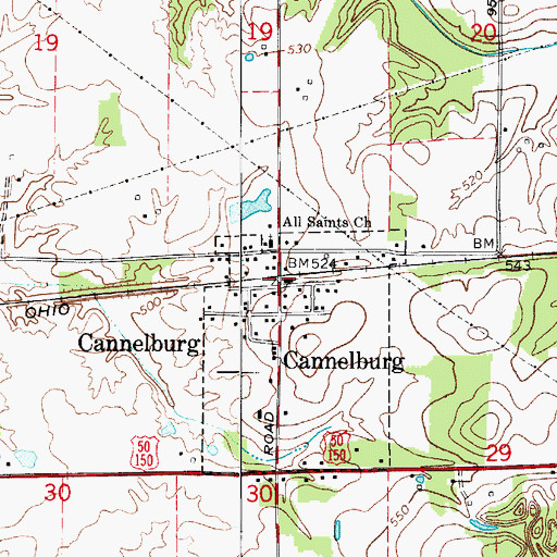 Topographic Map of Cannelburg, IN