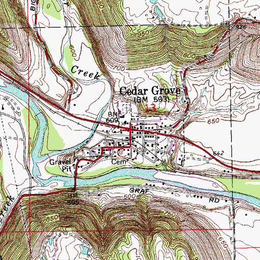 Topographic Map of Cedar Grove, IN