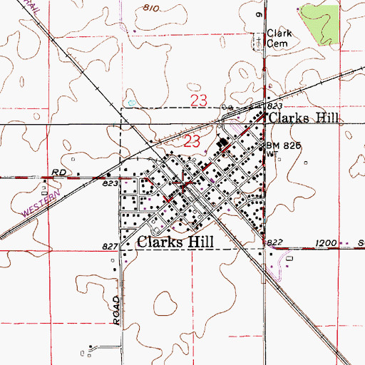 Topographic Map of Clarks Hill, IN