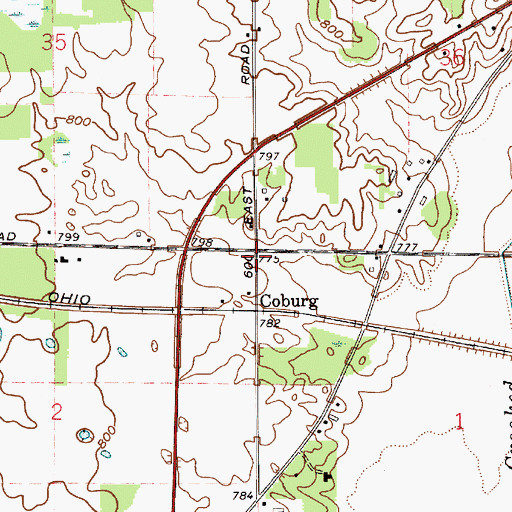 Topographic Map of Coburg, IN