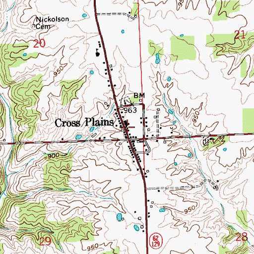 Topographic Map of Cross Plains, IN