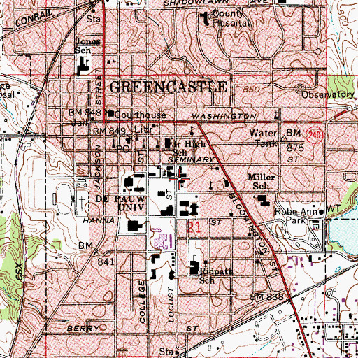 Topographic Map of Depauw University, IN