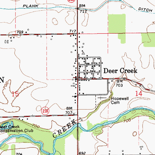 Topographic Map of Deer Creek, IN