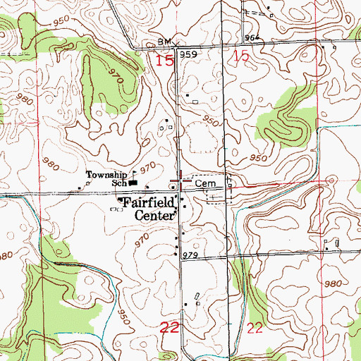 Topographic Map of Fairfield Center, IN