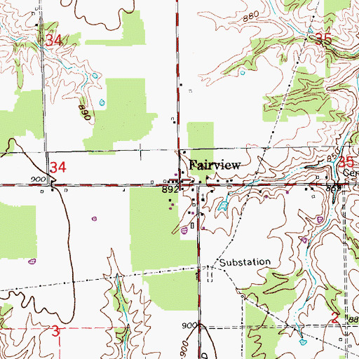Topographic Map of Fairview, IN