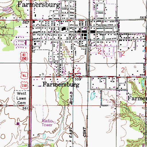 Topographic Map of Farmersburg, IN