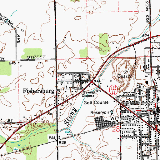 Topographic Map of Fishersburg, IN