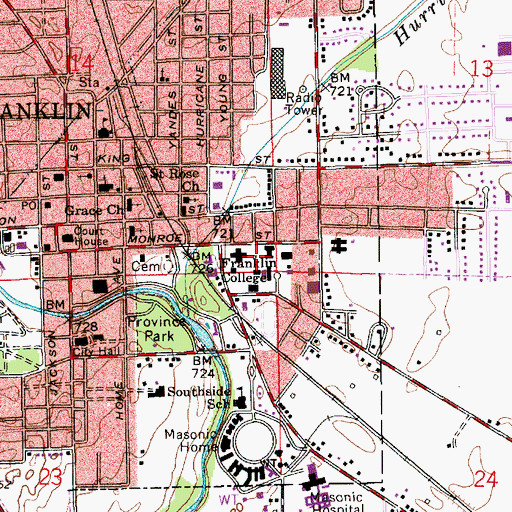 Topographic Map of Franklin College of Indiana, IN