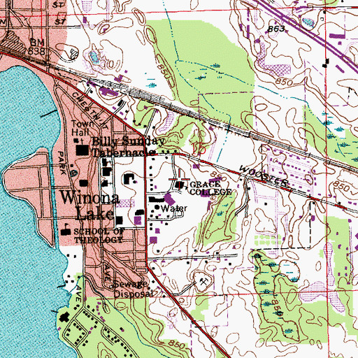 Topographic Map of Grace College and Seminary, IN