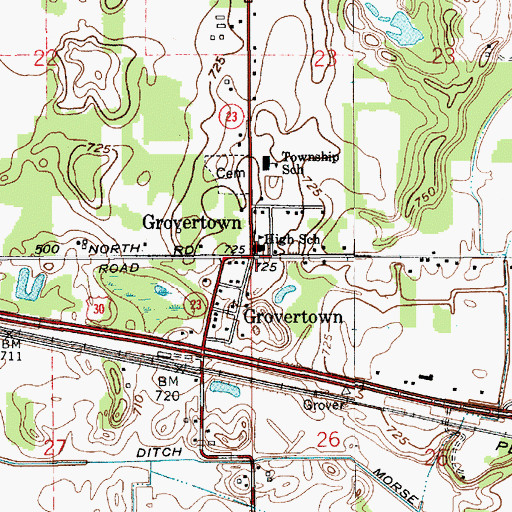 Topographic Map of Grovertown, IN