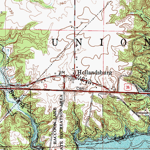 Topographic Map of Hollandsburg, IN