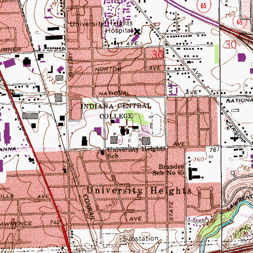 Topographic Map of University of Indianapolis, IN