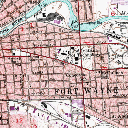 Topographic Map of Indiana Institute of Technology, IN