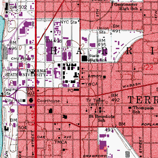 Topographic Map of Indiana State University, IN