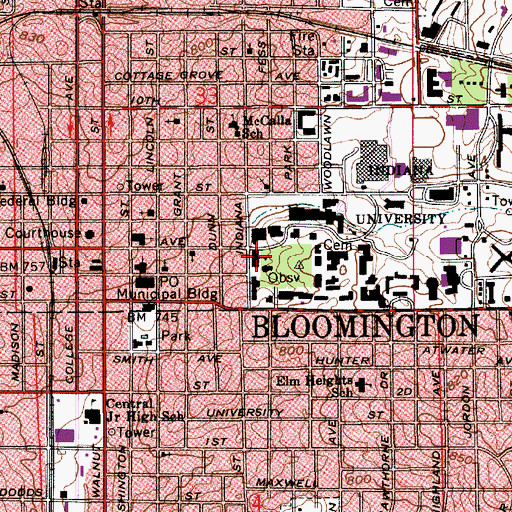 Topographic Map of Indiana University, IN