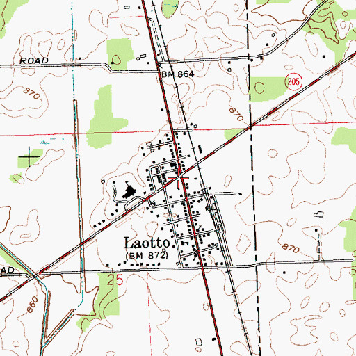 Topographic Map of Laotto, IN