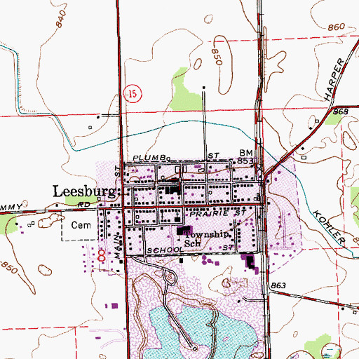 Topographic Map of Leesburg, IN
