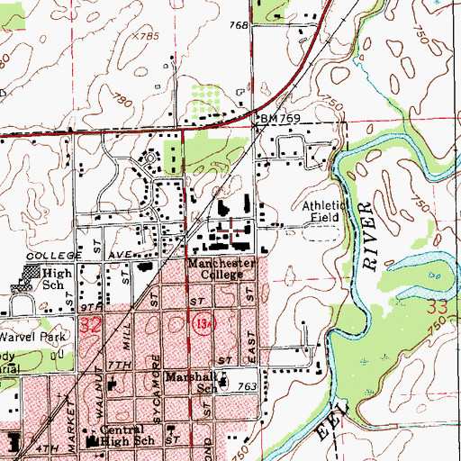 Topographic Map of Manchester College, IN