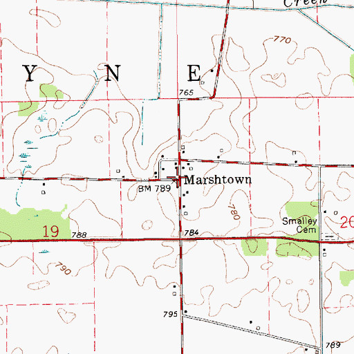 Topographic Map of Marshtown, IN