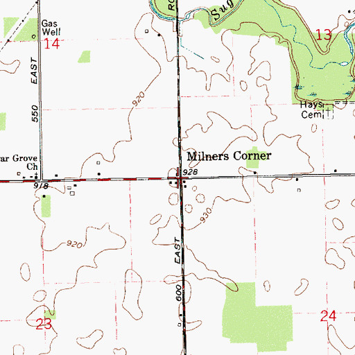 Topographic Map of Milners Corner, IN