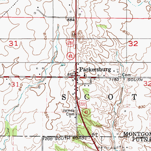 Topographic Map of Parkersburg, IN