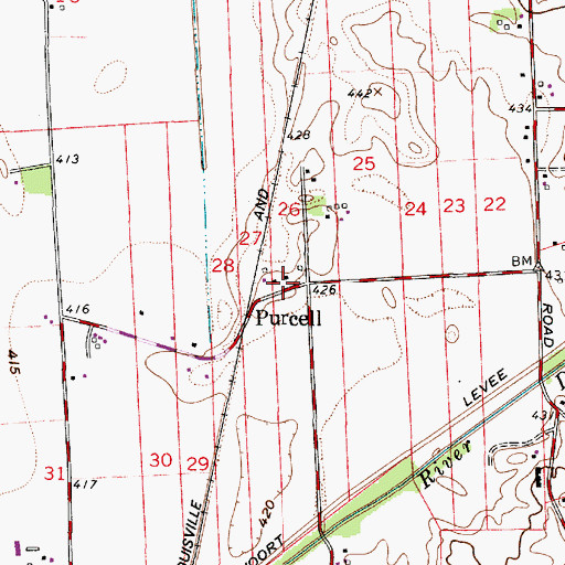 Topographic Map of Purcell, IN