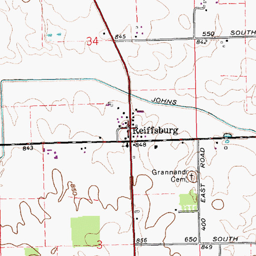 Topographic Map of Reiffsburg, IN