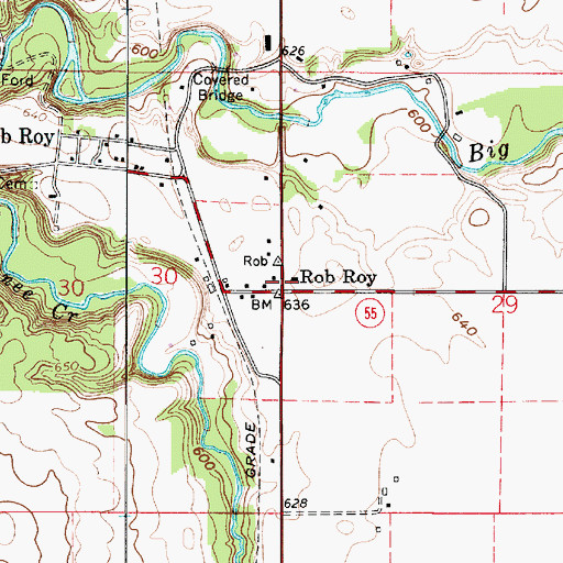Topographic Map of Rob Roy, IN
