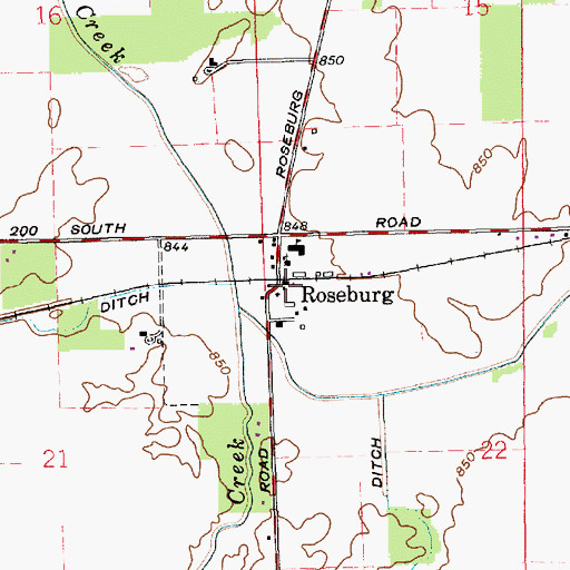 Topographic Map of Roseburg, IN