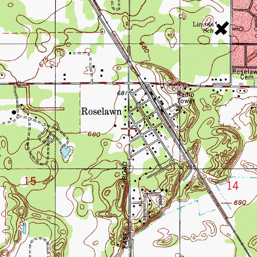 Topographic Map of Roselawn, IN