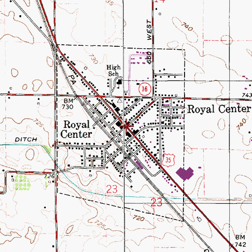Topographic Map of Royal Center, IN