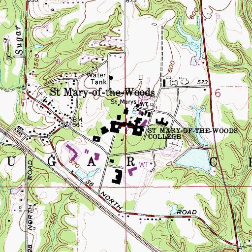 Topographic Map of Saint Mary-of-the-Woods College, IN