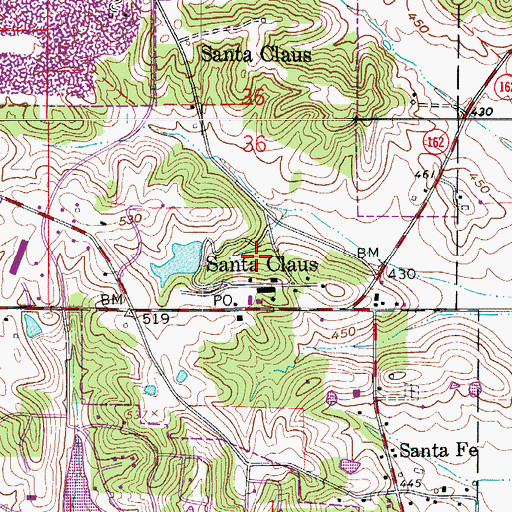 Topographic Map of Santa Claus, IN