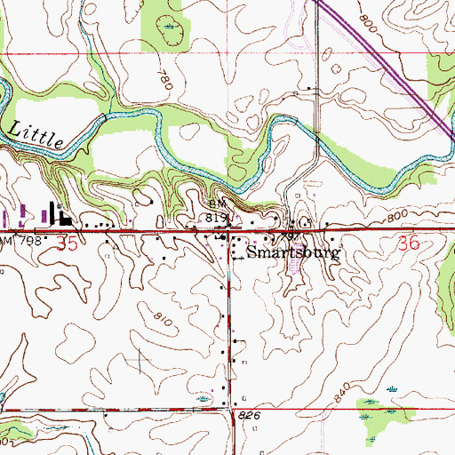 Topographic Map of Smartsburg, IN