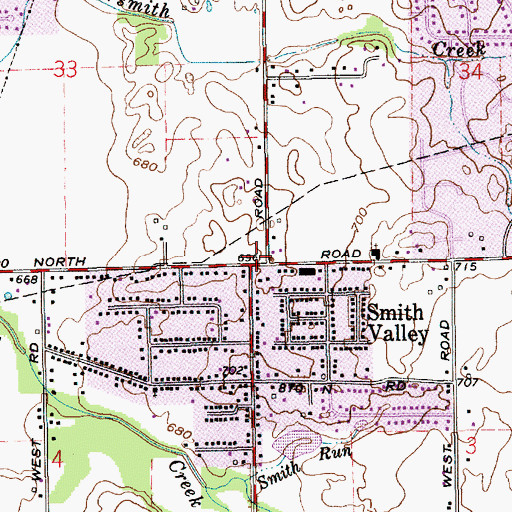 Topographic Map of Smith Valley, IN