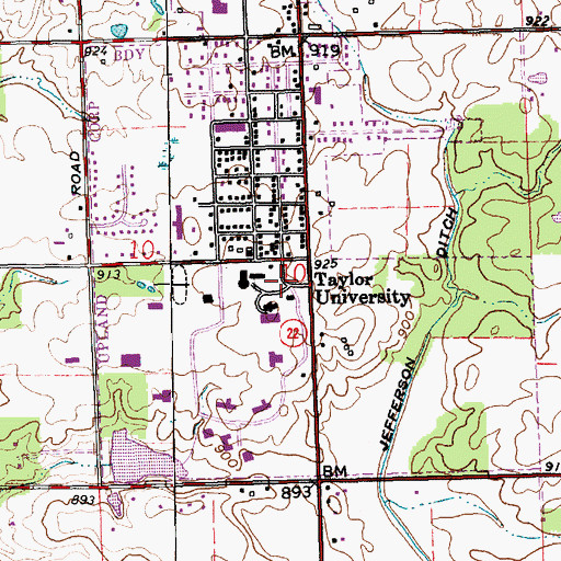 Topographic Map of Taylor University, IN
