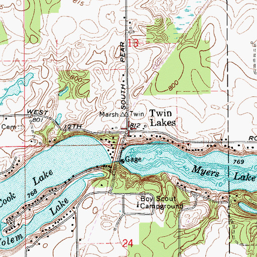 Topographic Map of Twin Lakes, IN
