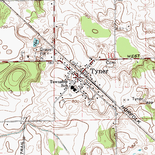 Topographic Map of Tyner, IN