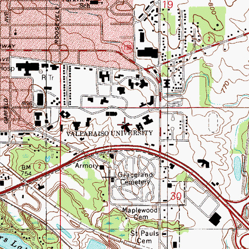 Topographic Map of Valparaiso University, IN
