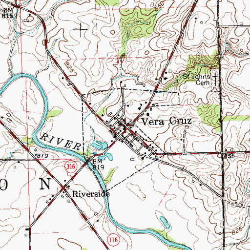 Topographic Map of Vera Cruz, IN