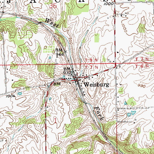 Topographic Map of Weisburg, IN