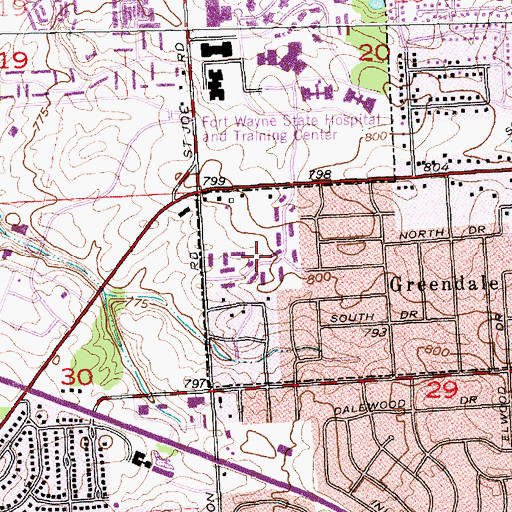 Topographic Map of Indiana University-Purdue University at Fort Wayne, IN