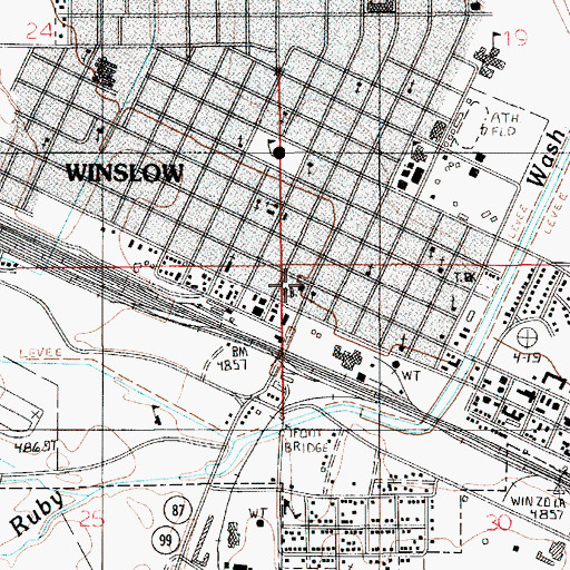 Topographic Map of Winslow Post Office, AZ