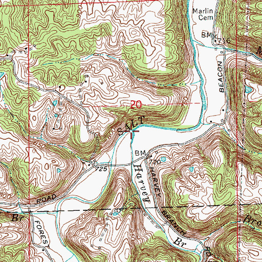 Topographic Map of Harvey Branch, IN
