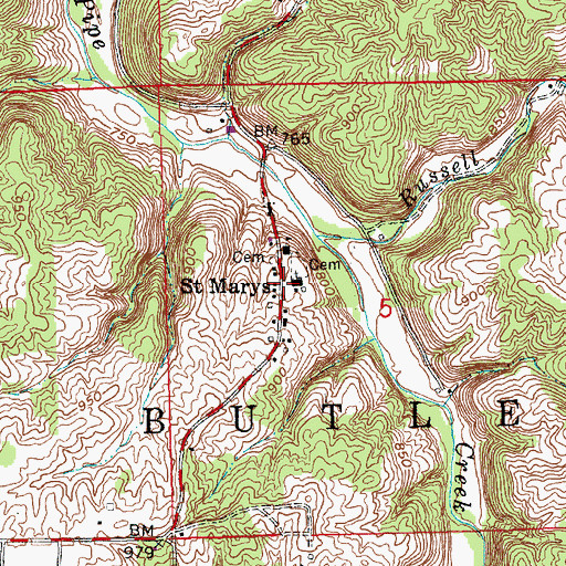 Topographic Map of Saint Marys, IN