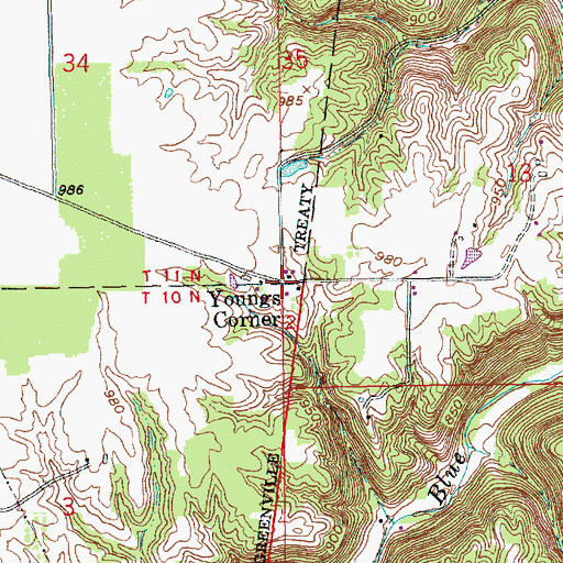 Topographic Map of Youngs Corner, IN