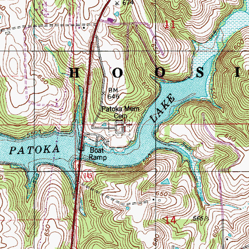 Topographic Map of Patoka Memorial Cemetery, IN